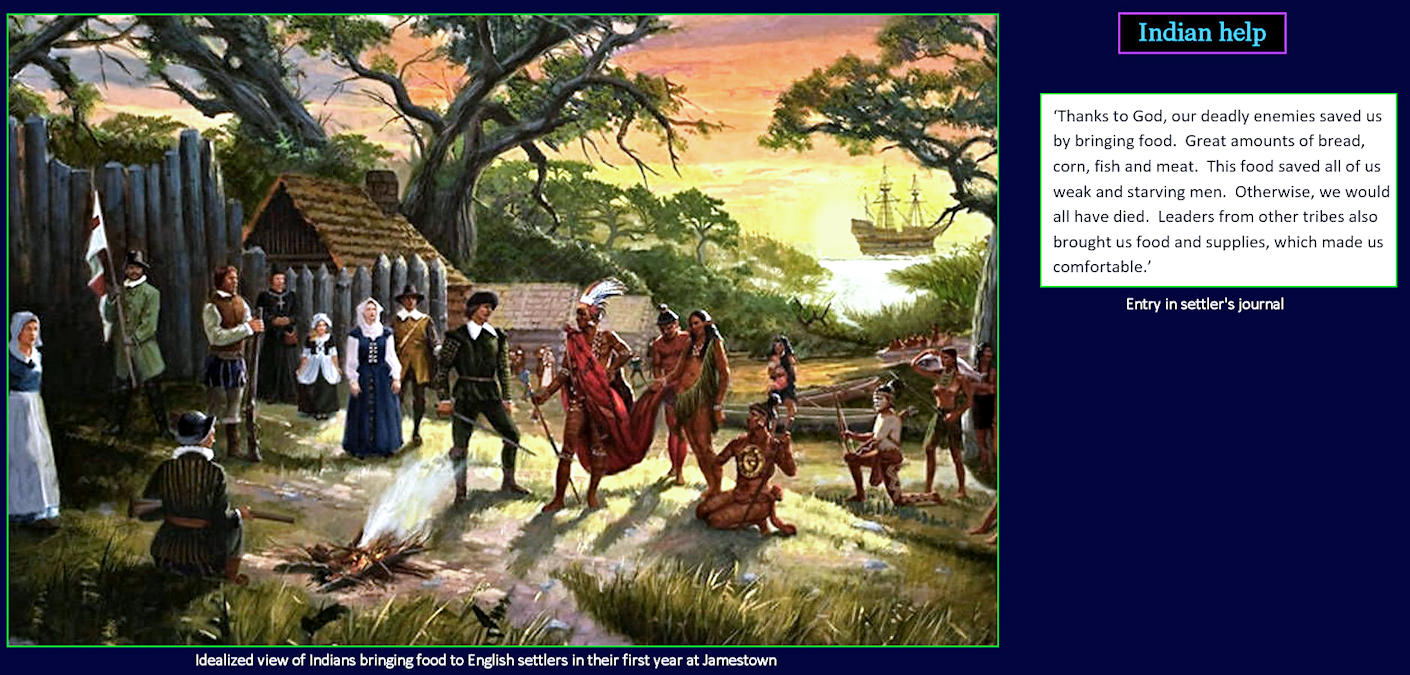 Jamestown Indians help colonists, 1610
